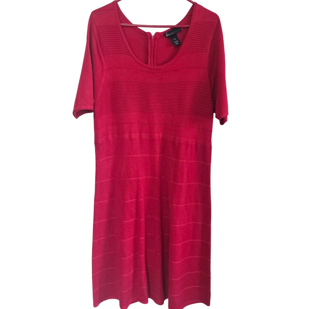 Lane Bryant Red Ribbed Knit Fit and Flare‎ Sweater Dress Short Sleeve 14/16
